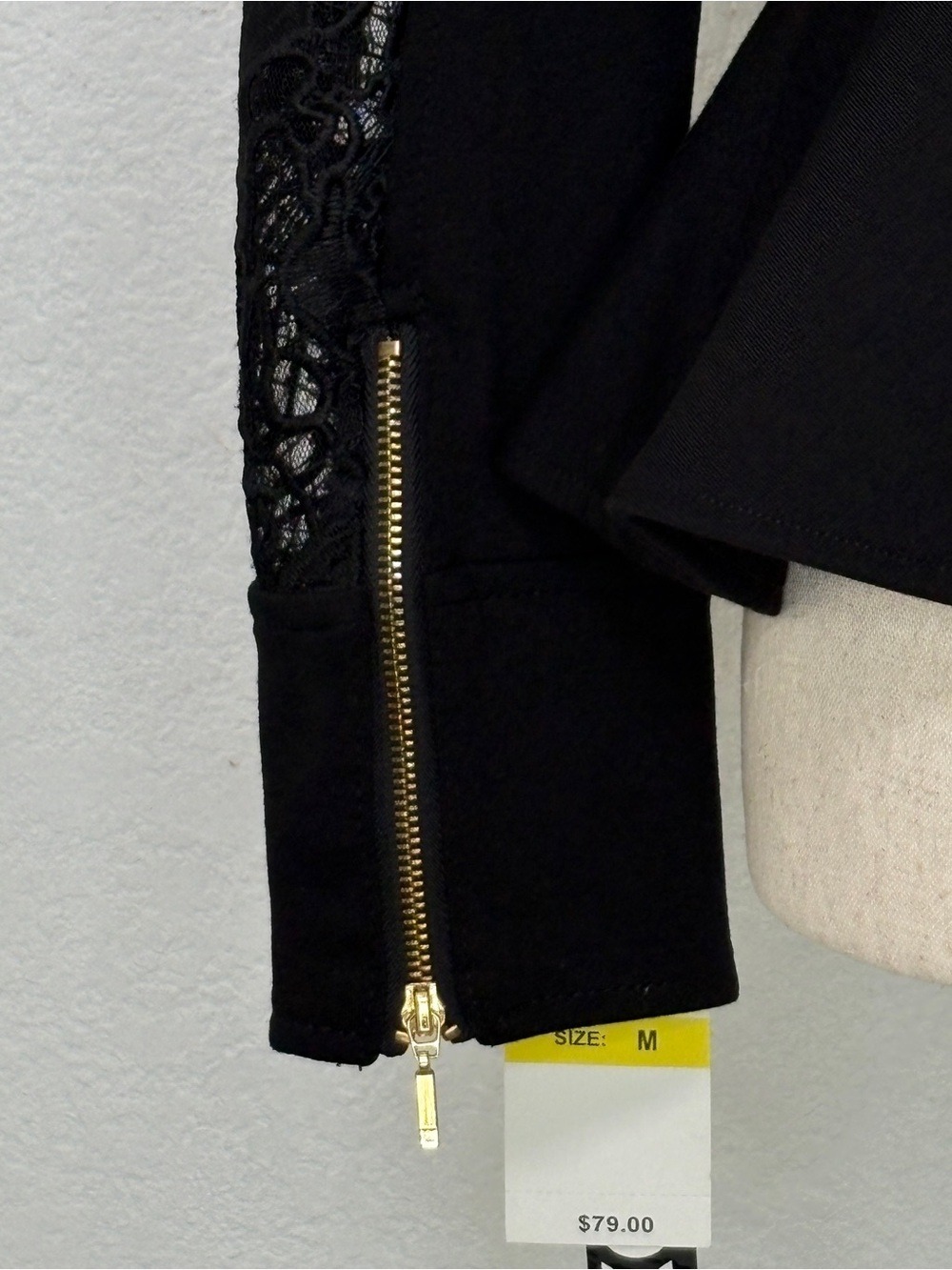 Black Peplum Jacket Size M With Sheer Lace Panels Y2K Corporate Goth Night Club - Picture 7 of 15